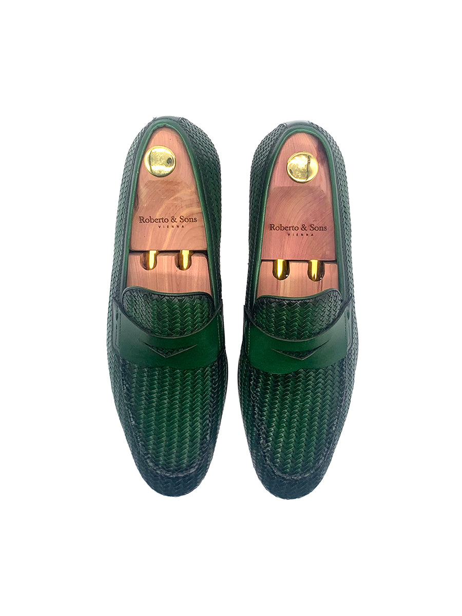 Herrenschuh Calabria - Geflochten Kalbsleder Olivegrün