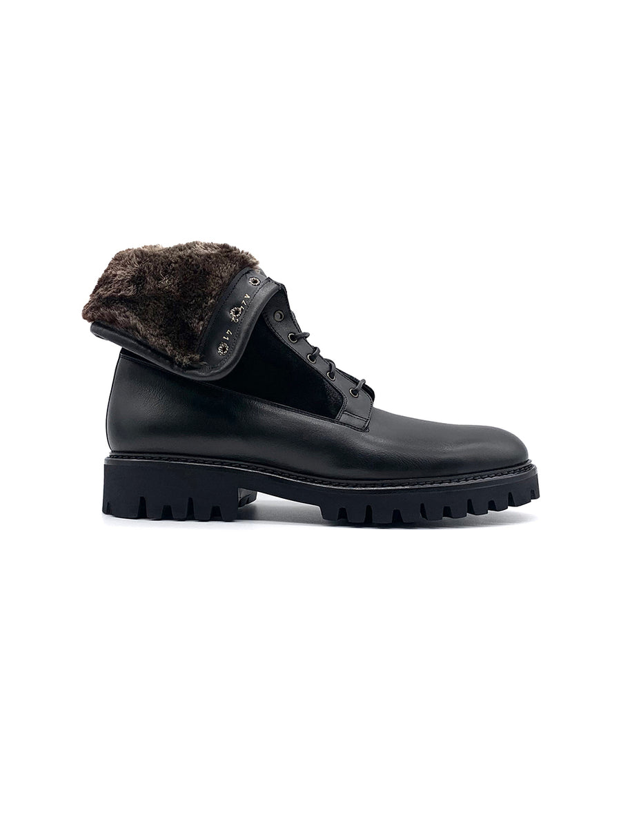 Herrenschuh Granada - Kalbsleder Schwarz ( Lammfell Edition )