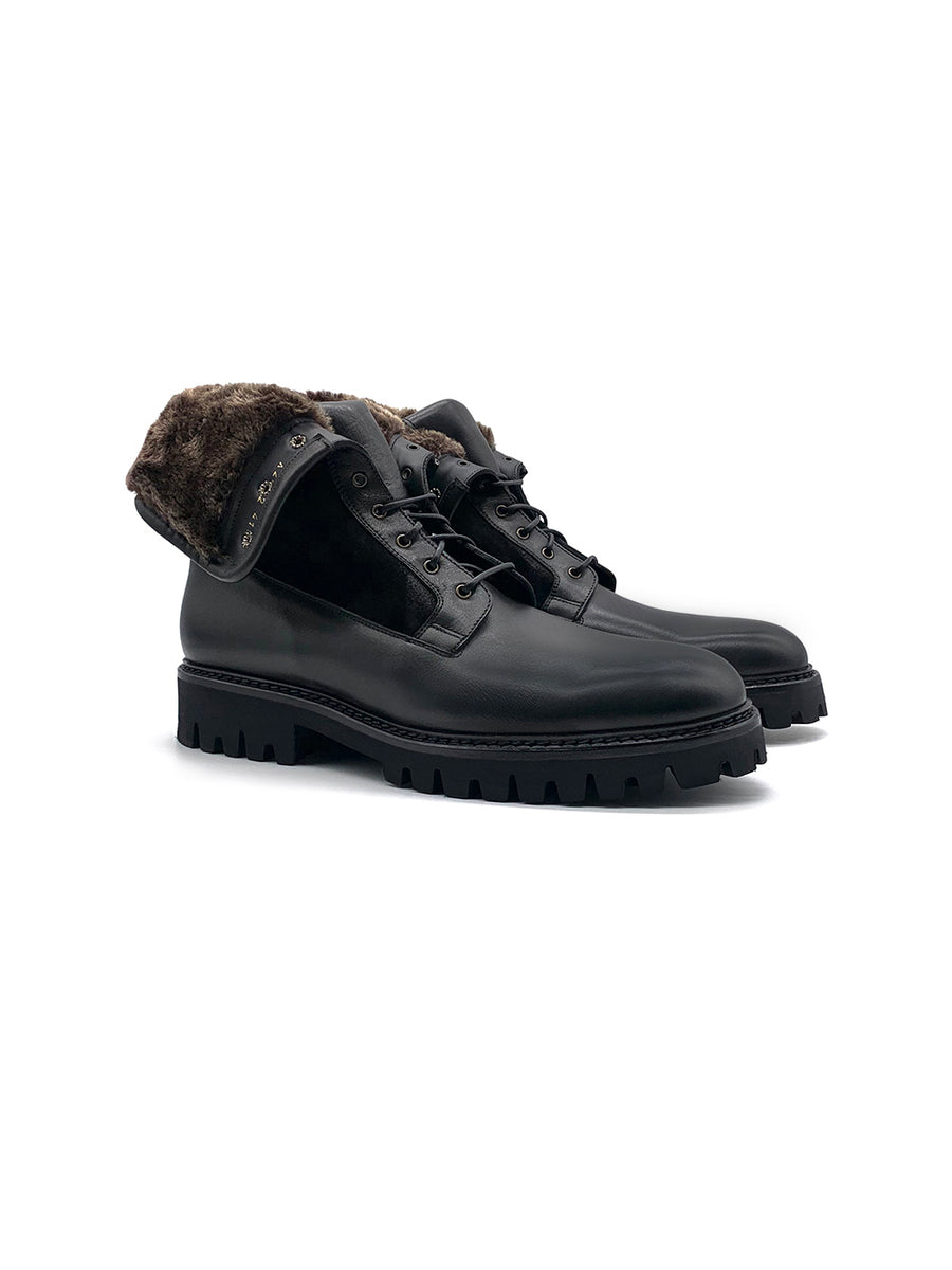 Herrenschuh Granada - Kalbsleder Schwarz ( Lammfell Edition )