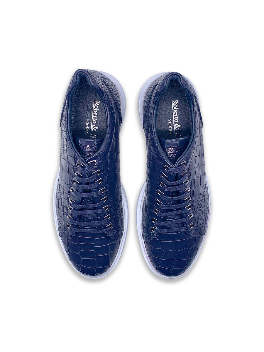 Herrenschuh Messina- Kalbsleder /Croco Blau